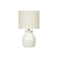 Modern Table Lamp with Cream Ceramic Base and Ivory Linen Shade, 17'H, Perfect for Living Room, Bedroom, or Office