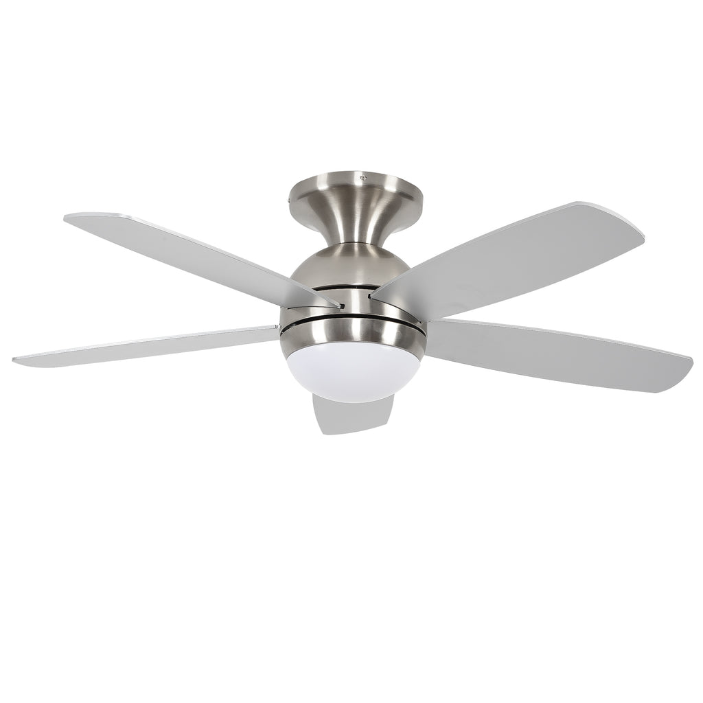 52 Inch 5 PCS Plywood Reversible Blades  Ceiling Fan With Light Kit 3 Color  , LED, DC 6 Speed ,Remote Control Ceiling Fan  for Patio Living Room, Bedroom, Office,Indoor.(( Sliver + Brushed Gold)