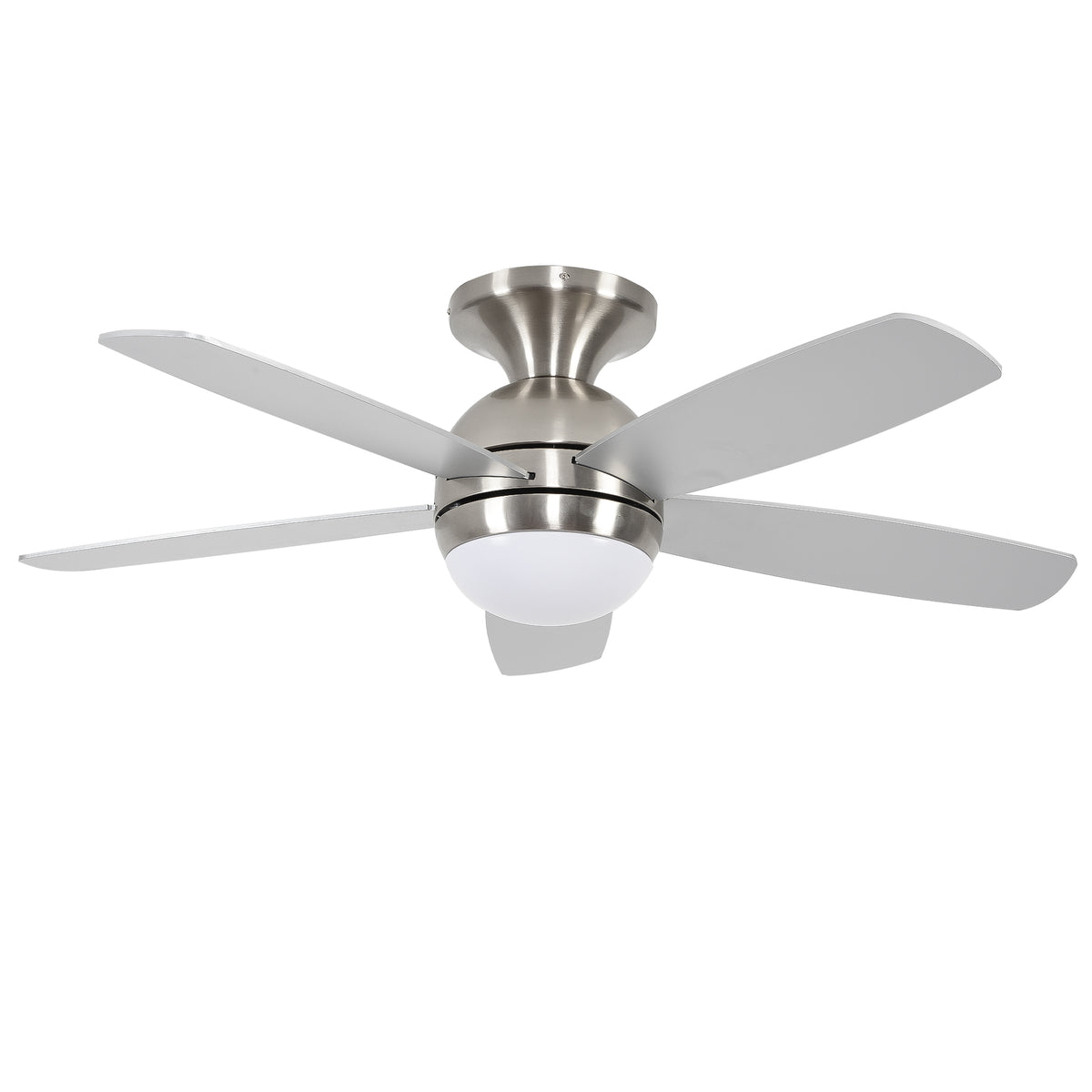 52 Inch 5 PCS Plywood Reversible Blades  Ceiling Fan With Light Kit 3 Color  , LED, DC 6 Speed ,Remote Control Ceiling Fan  for Patio Living Room, Bedroom, Office,Indoor.(( Sliver + Brushed Gold)