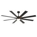 72 Inch Large Size 8 pcs Blades Ceiling Fan With Light Kit 3 Color  Dimmable LED, DC 6 Speed ,Remote Control Ceiling Fan  for Patio Living Room, Bedroom, Office,Indoor.(Matte Black )