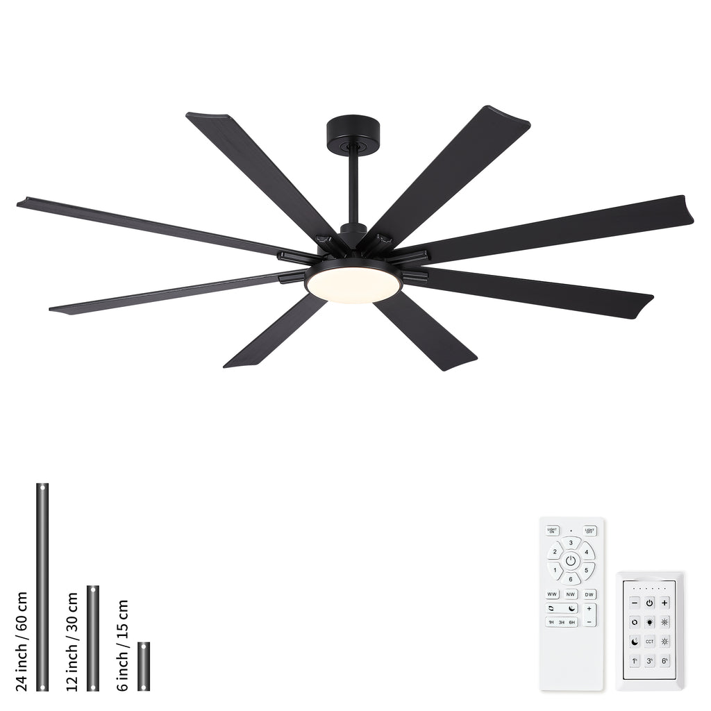 72 inch Large Ceiling Fan with Dimmable Led Light 8 Solid Wood Blades Remote Control Reversible DC Motor for Living Room