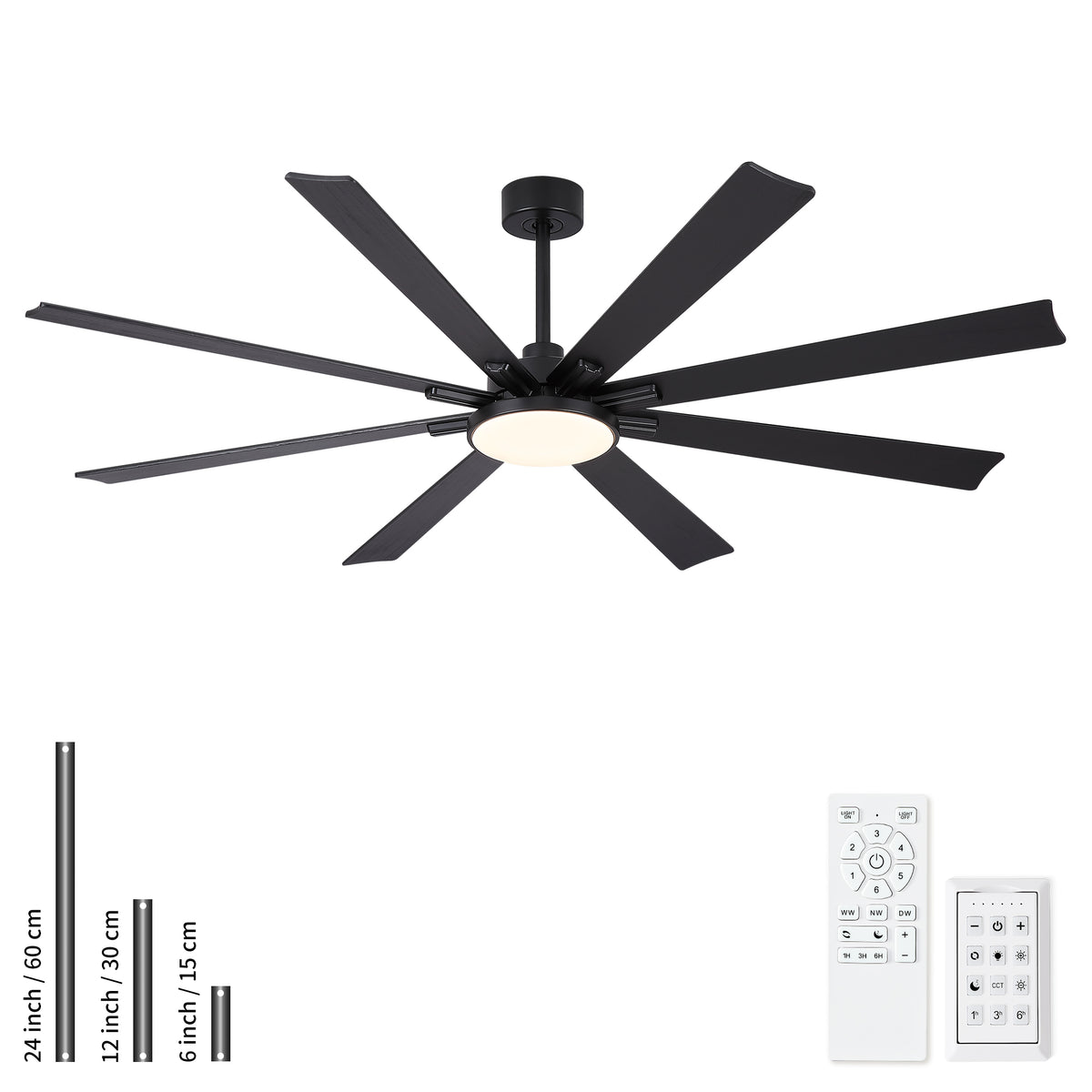 72 inch Large Ceiling Fan with Dimmable Led Light 8 Solid Wood Blades Remote Control Reversible DC Motor for Living Room