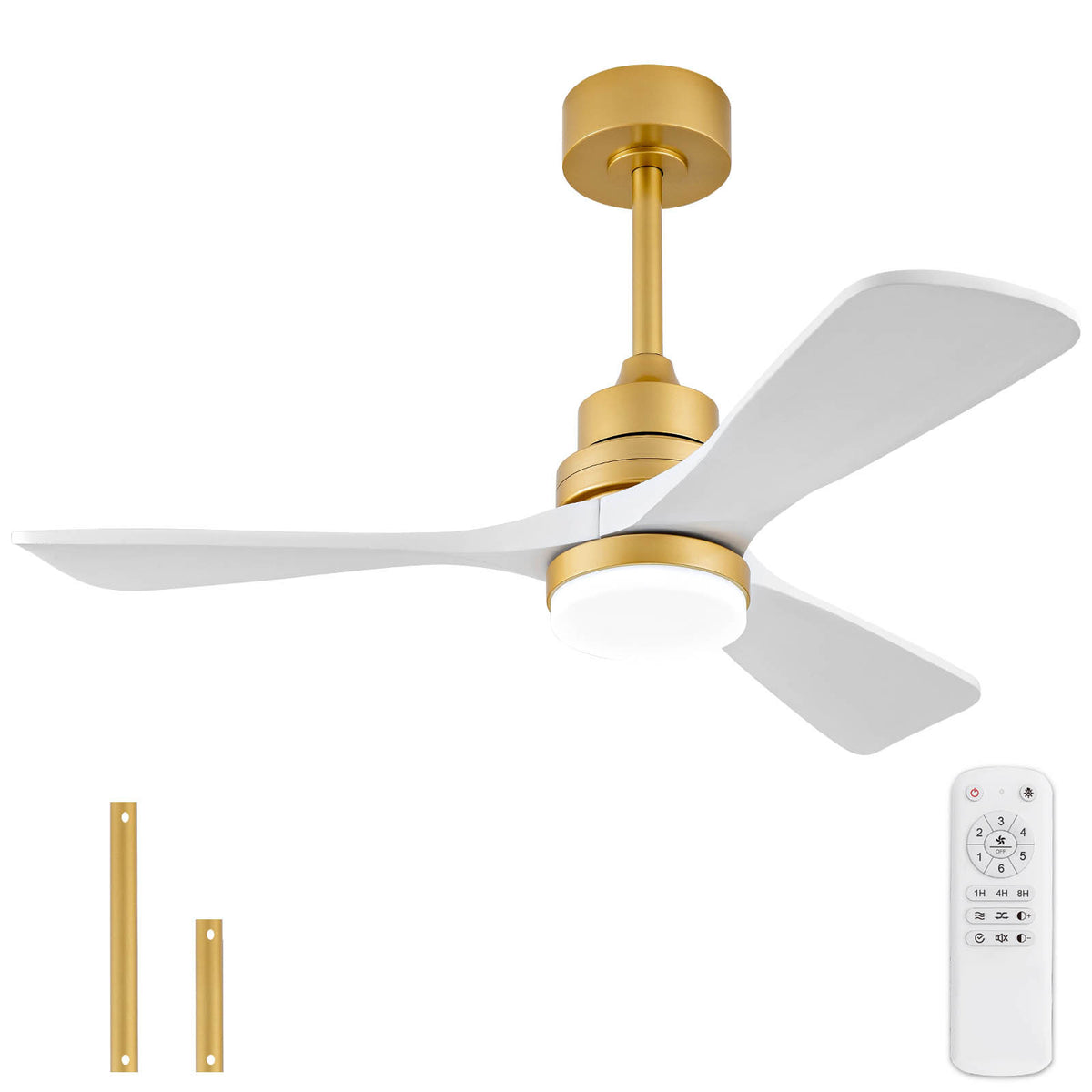 42 Inch Indoor Ceiling Fan With Dimmable LED Light 3 Solid Wood Blades Remote Control Reversible DC Motor