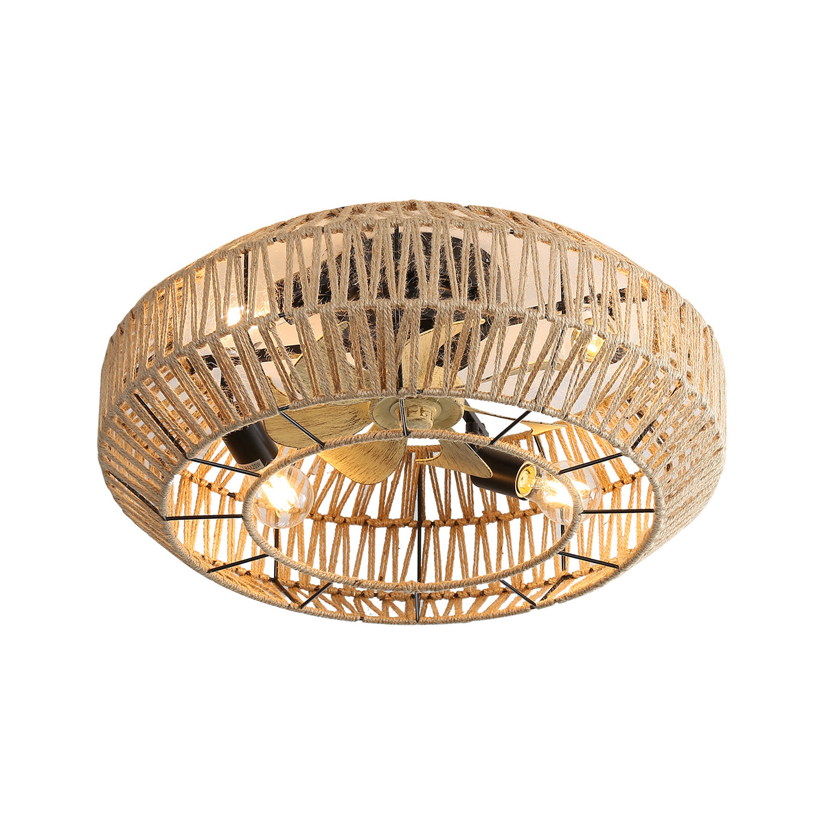 22 Inch New Boho Caged Ceiling Fan With Enclosed Rattan 6 Speeds Remote Control Reversible DC Motor For Living Room