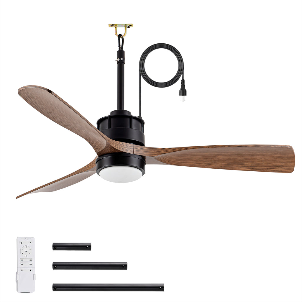 42' ABS Blades Outdoor Ceiling Fan with LED Light Remote Control,Quiet DC Motor 6 Speed Levels,Adjust Height( 3 PCS Rod) Reversible Ceiling Fan, for Outdoor Use .(Matte Black+Wood)