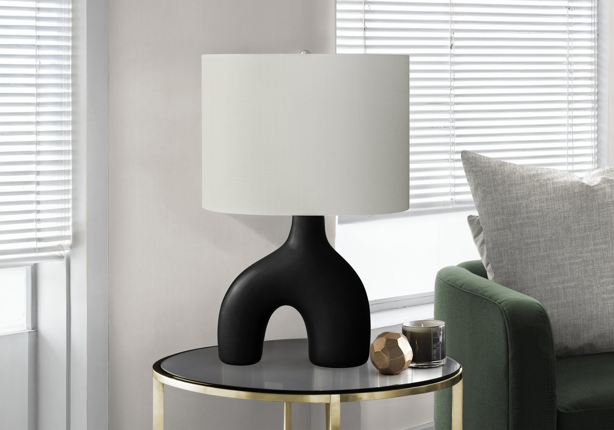 Lighting, 25'h, Table Lamp, Black Ceramic, Ivory / Cream Shade, Contemporary, Modern