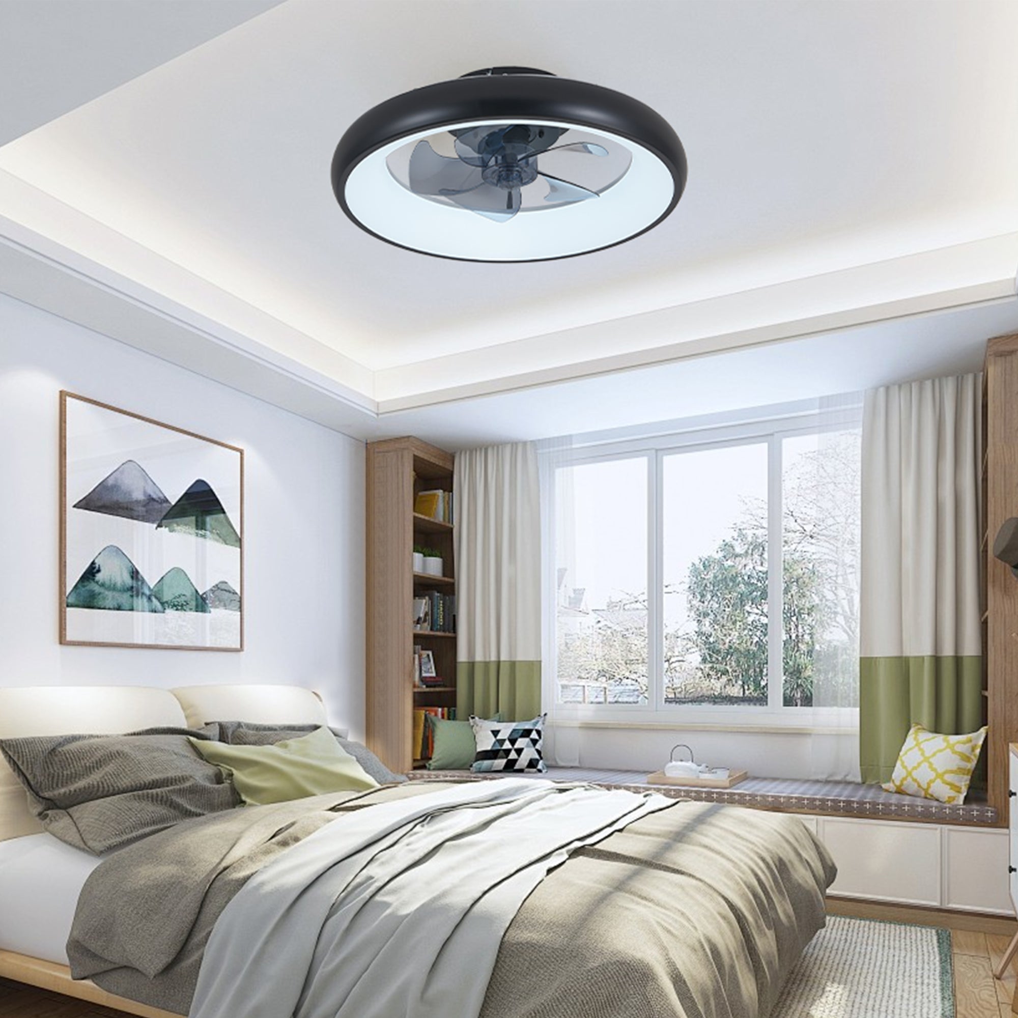 20' Black LED Ceiling Fan Light – Dimmable & Adjustable Color Temperature, APP & Remote Control, Modern Smart Ceiling Fan for Living Room, Bedroom, and Dining Room (Silent/6-Speed/Reversible/DC Motor)