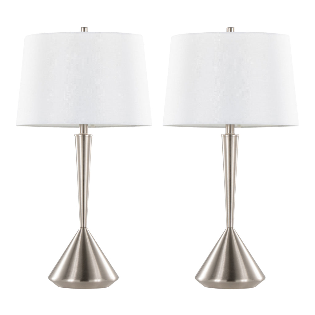Metal Table Lamp in Brushed Nickel with White Linen Shade - Set of 2