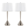 Metal Table Lamp in Brushed Nickel with White Linen Shade - Set of 2