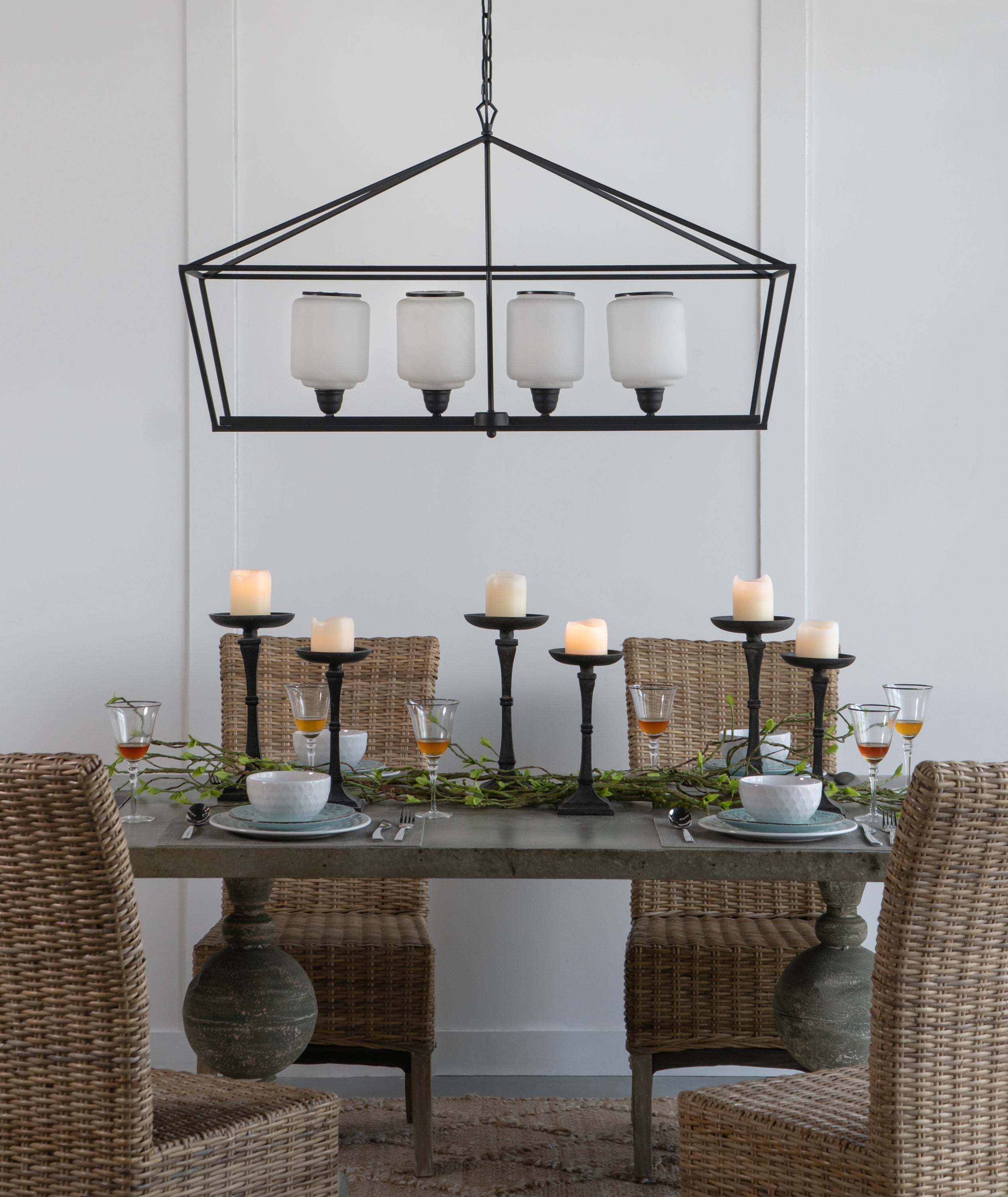 41.7x14.2x23.8' Iron Chandelier, Sleek Industrial Style Hanging Light Fixture for Kitchen Dining Room Foyer Entryway, Bulb Not Included
