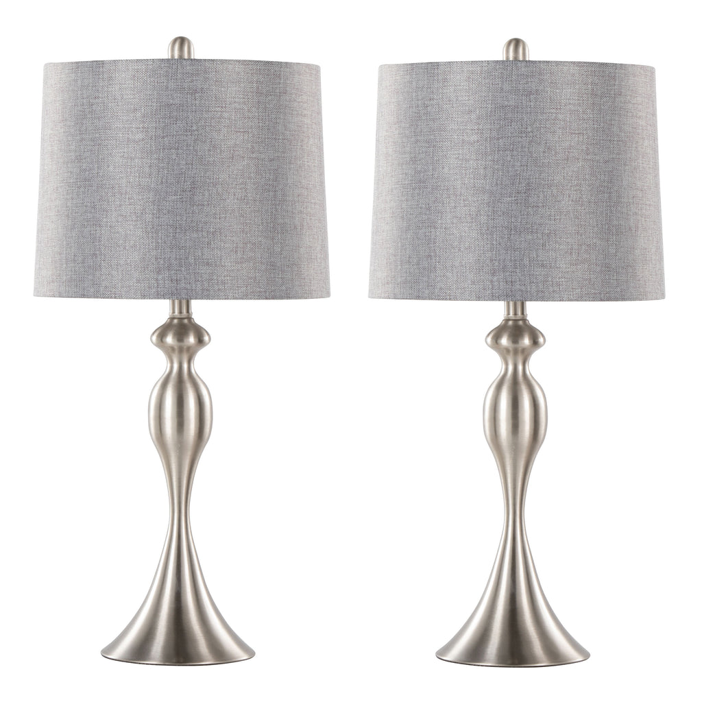 27' Contemporary Metal Table Lamp in Brushed Nickel with Grey Textured Linen Shade from Grandview Gallery  - Set of 2