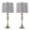 27' Contemporary Metal Table Lamp in Brushed Nickel with Grey Textured Linen Shade from Grandview Gallery  - Set of 2