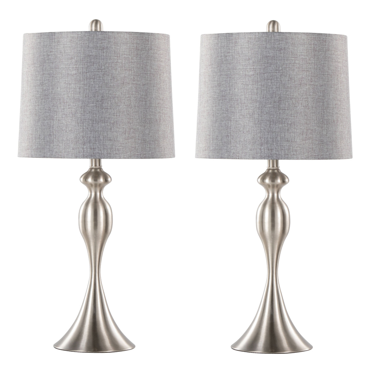 27' Contemporary Metal Table Lamp in Brushed Nickel with Grey Textured Linen Shade from Grandview Gallery  - Set of 2