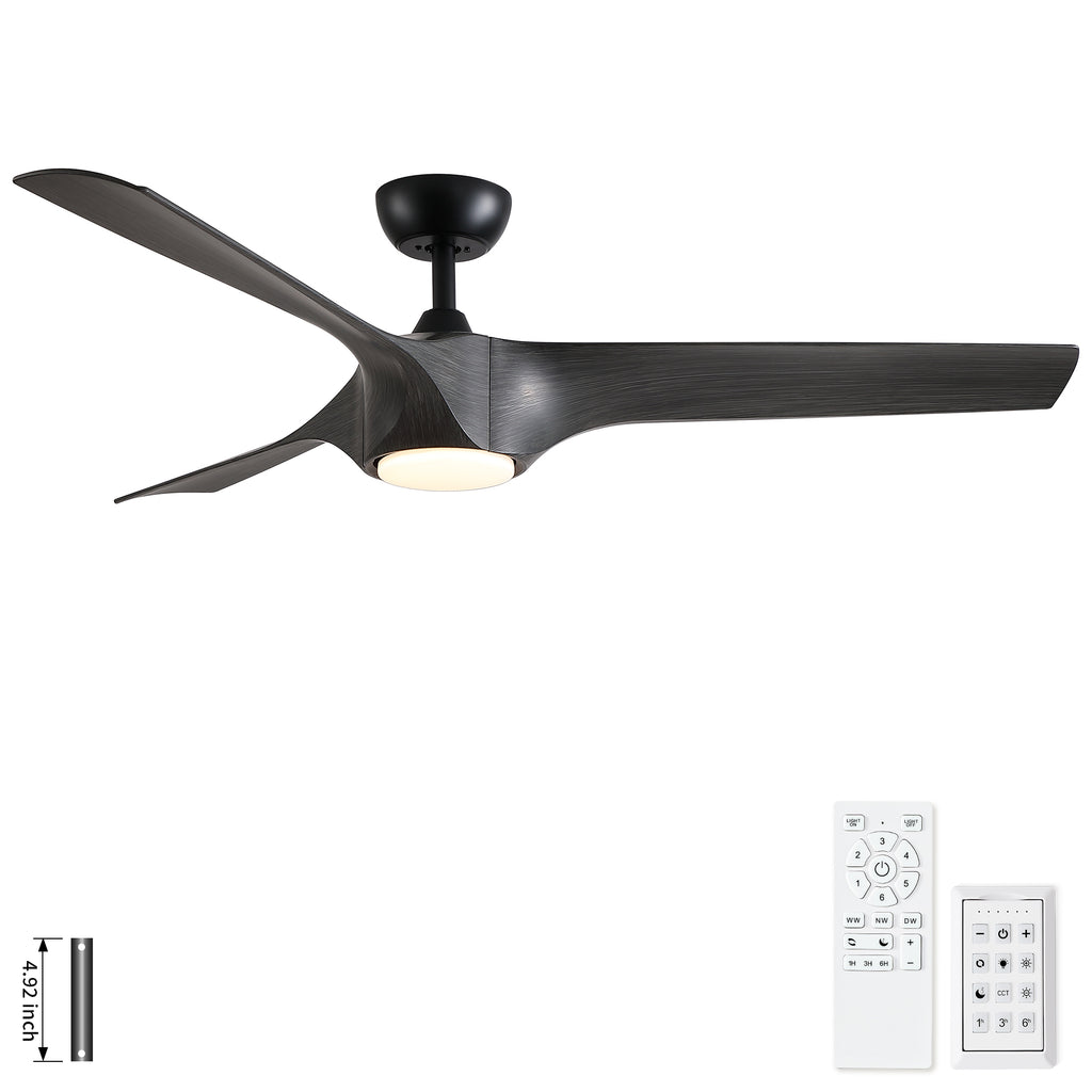 56' Modern Farmhouse Reversible Quiet Motor Ceiling Fan Light with Dark Gray ABS Blades