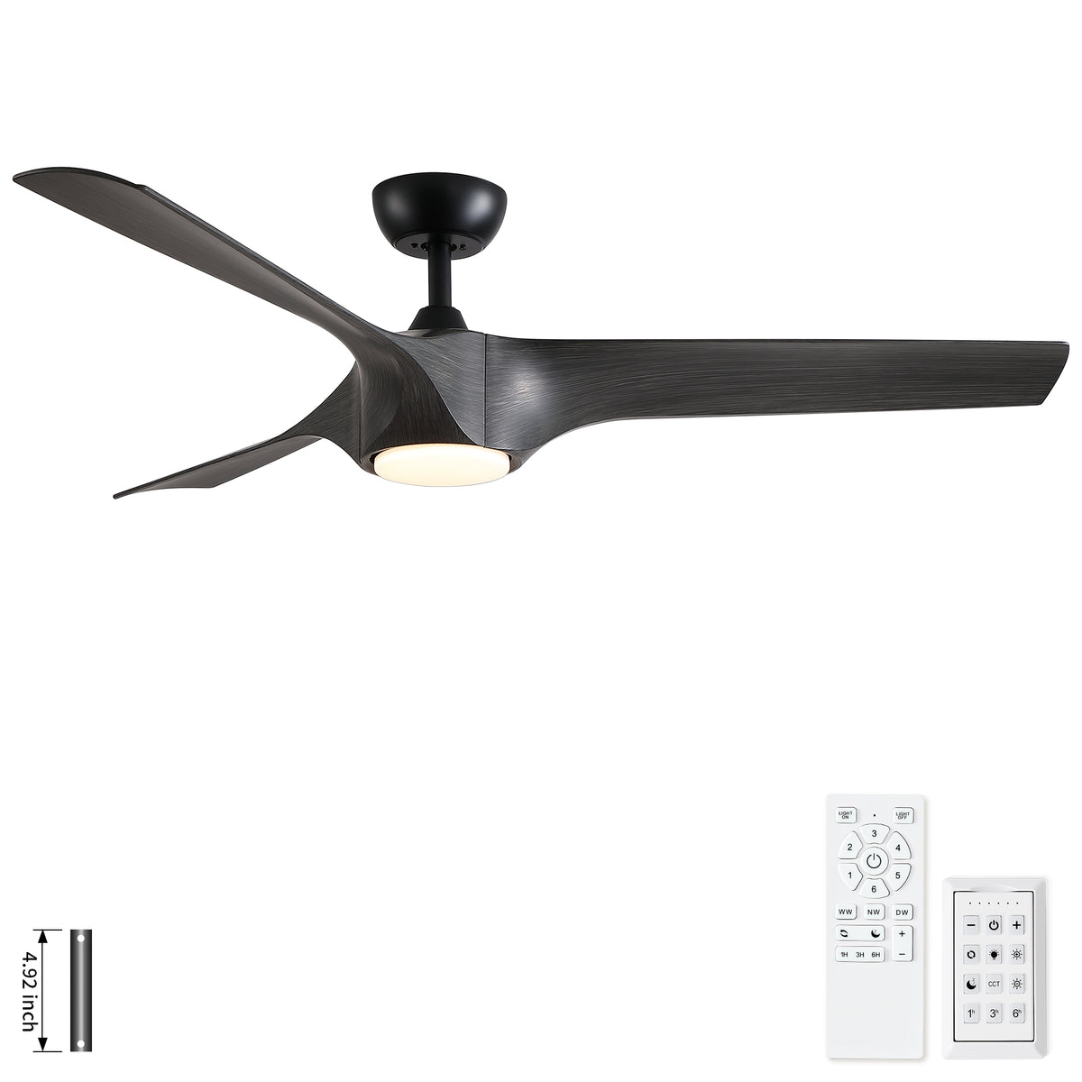 56' Modern Farmhouse Reversible Quiet Motor Ceiling Fan Light with Dark Gray ABS Blades