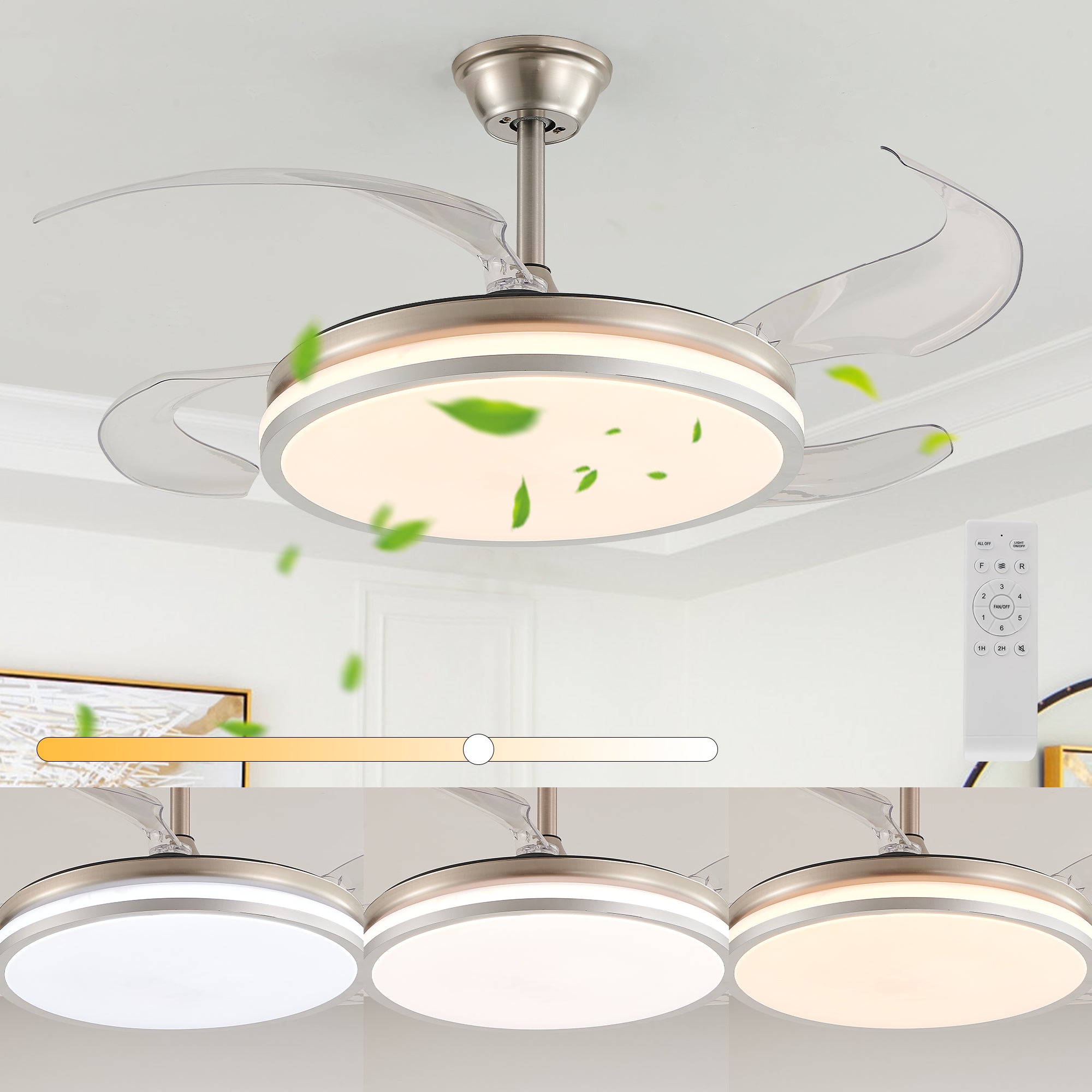 42 Inch 2 Tiers Design Modern LED Ceiling Fan with Light and Remote Control, Retractable Blades, Adjustable 6 Speed, Silent Operation DC Motor for Living Room, Bedroom, Dining Room